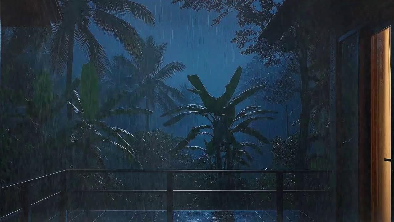Sleep Now with Steady Rainfall and Soft Thunder at Cabin Terrace 🌧️