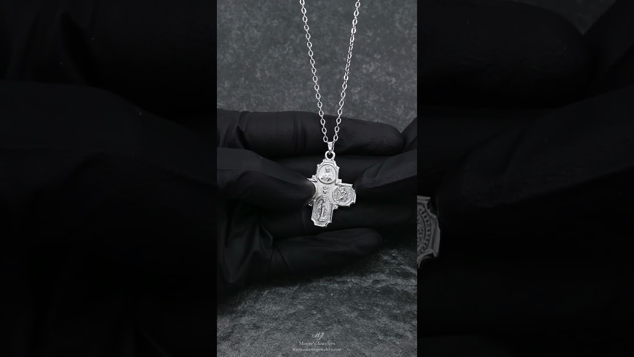 Four Way Medal Cross Necklace or I'm a Catholic Call a Priest Pendant: Moore's Jewelers