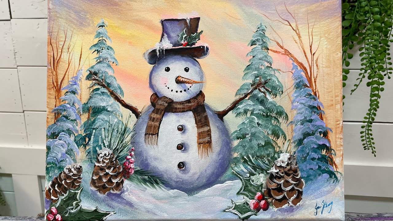 How To Paint 🎨 HAPPY SNOWMAN ☃️  Acryic Painting Tutorial