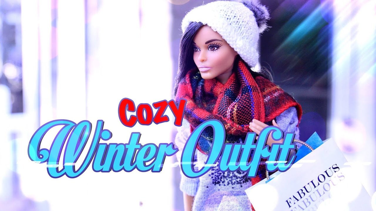 DIY - How to Make: Cozy Winter Outfit - Sweat Shirt - Sweat Pants - Scarf - Doll Craft - 4K