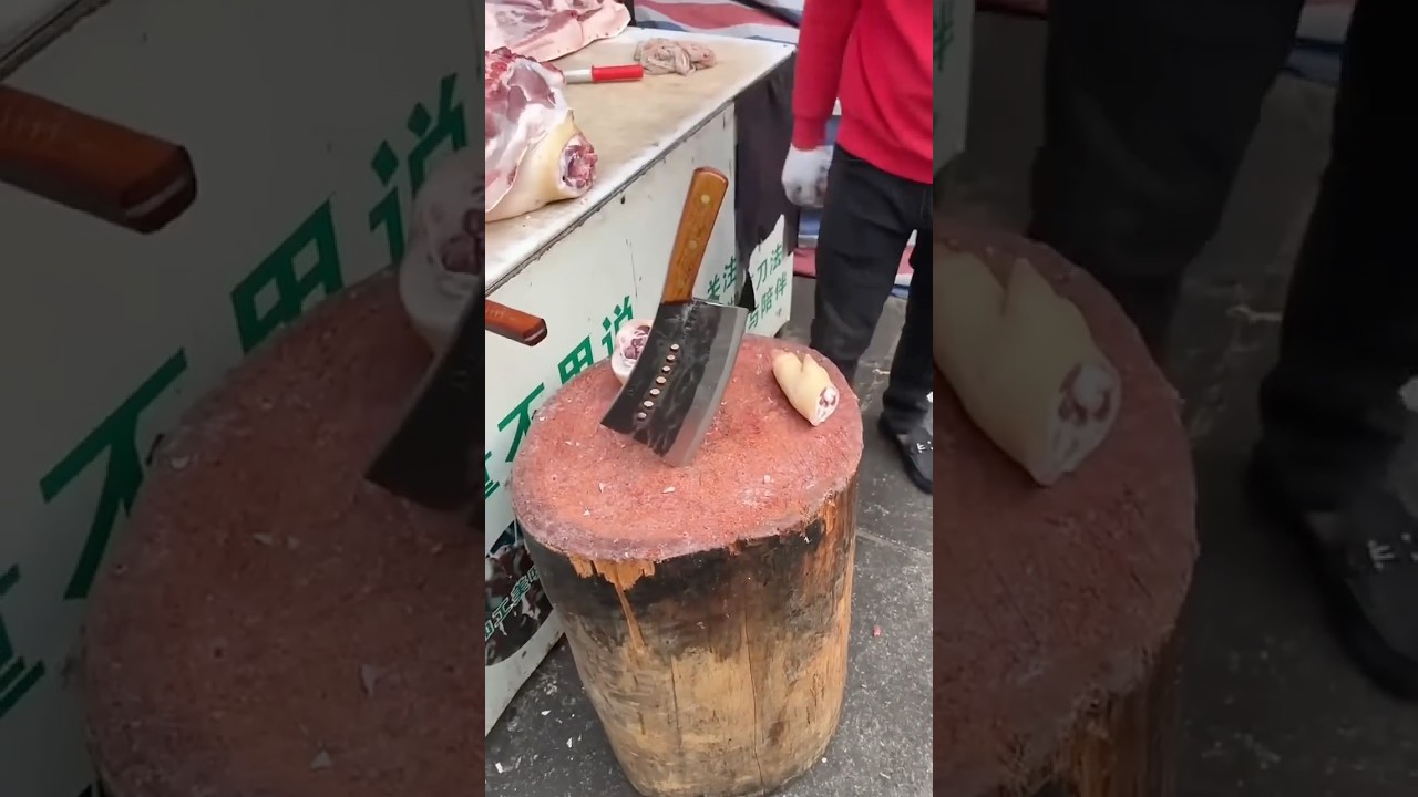 Sharp Chinese meat cleaver, cuts through pork leg bones easily