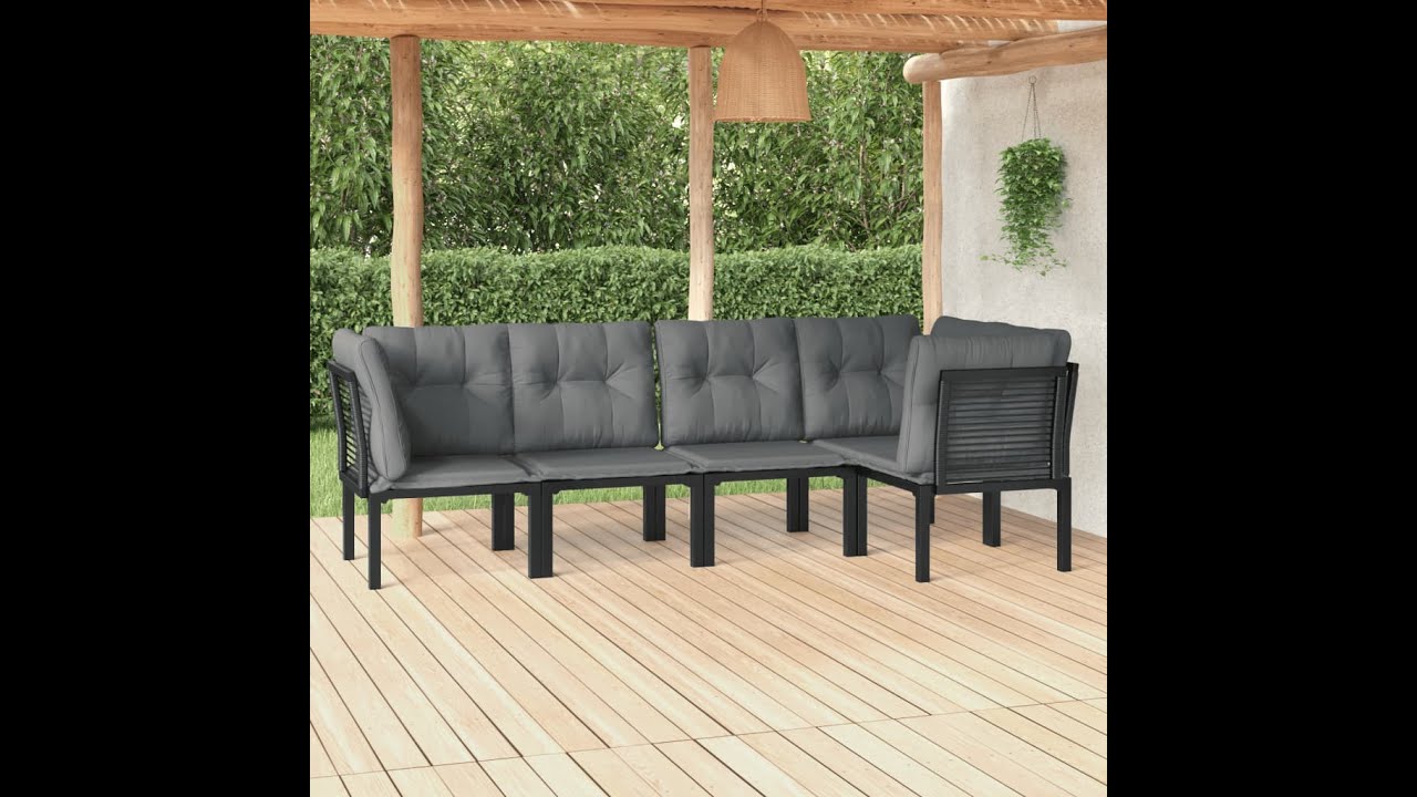 5-delige Loungeset poly rattan zwart en grijs