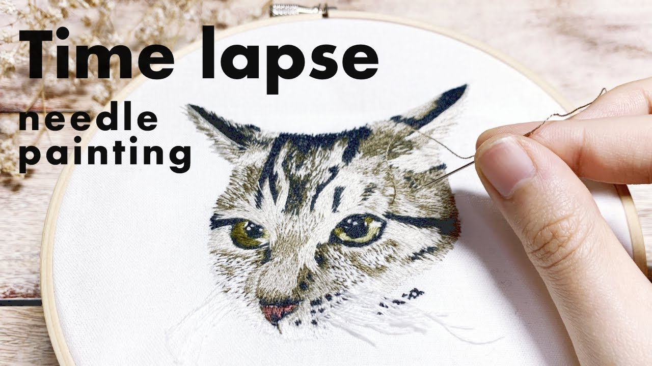猫の刺繍ができるまで Hand embroidery art cat embroidery time lapse｜needle painting