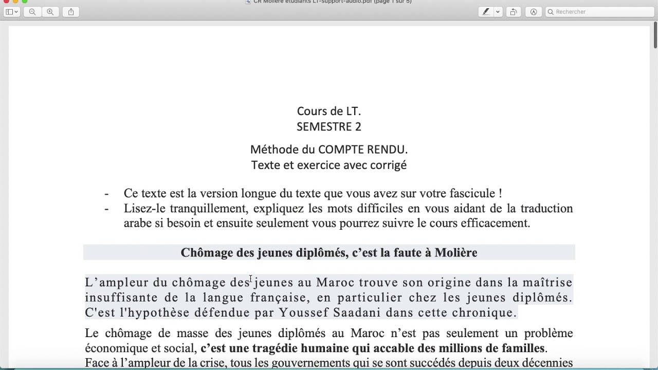 Compte rendu d'un texte argumentatif LT (sem2) Audio