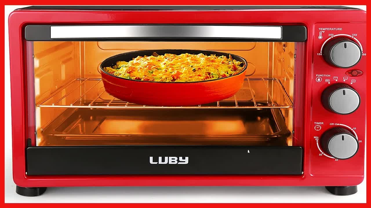 LUBY Convection Toaster Oven with Timer, Toast, Broil Settings, Includes Baking Pan, Rack and Crumb