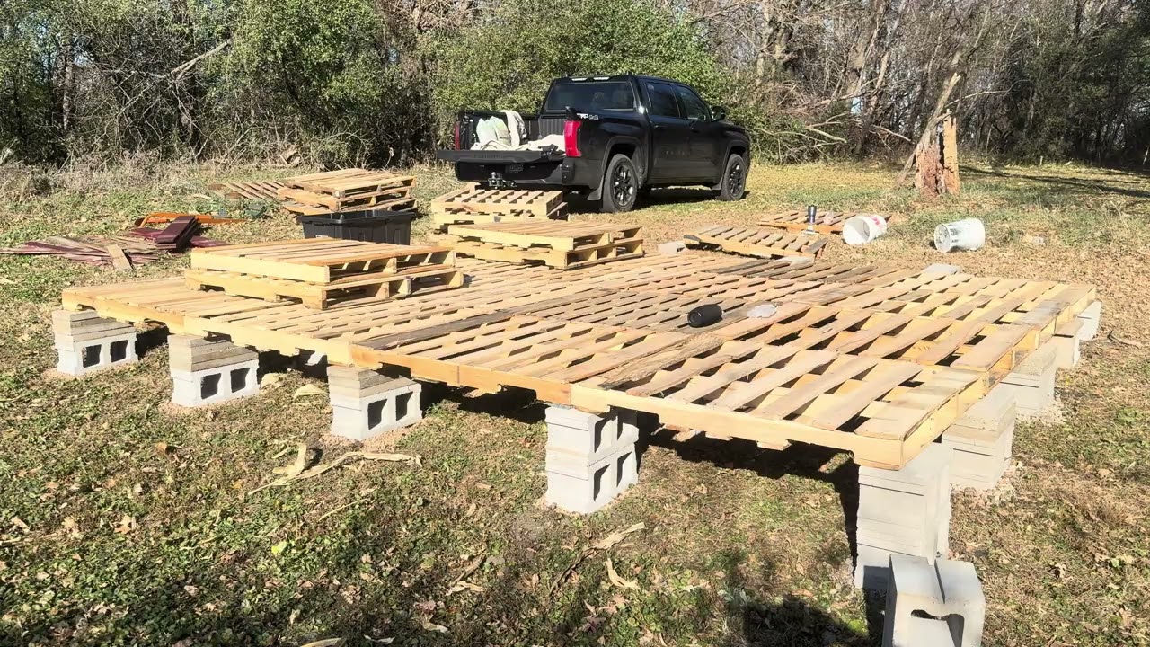 Pallet House Build! Footings and Floor/Porch and $60!