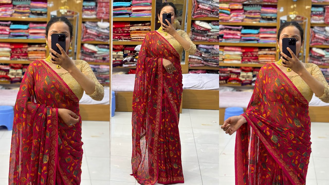 Original Quality Braso Chiffon Sari With Stone Work