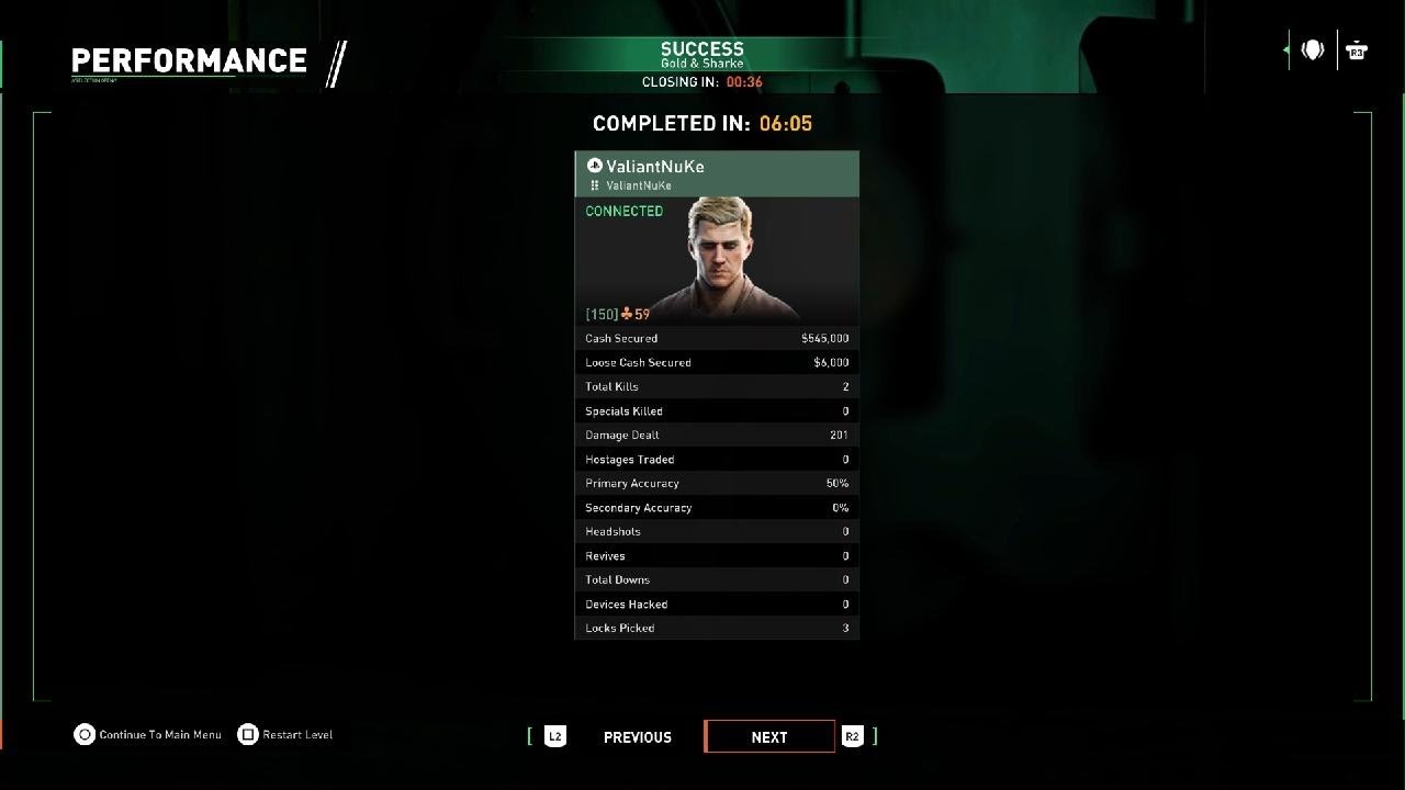 PAYDAY 3 Gold & Sharke PS5 WR