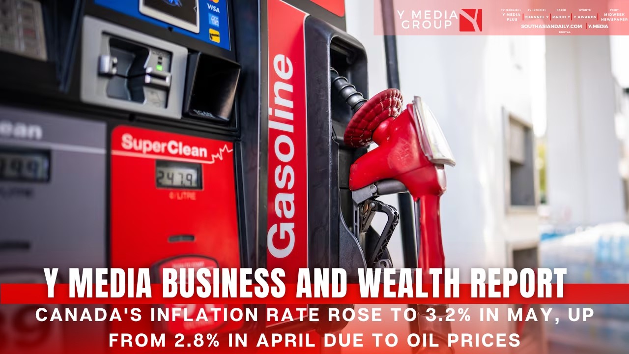 CANADA'S INFLATION RATE ROSE TO 3.2% IN MAY, UP FROM 2.8% IN APRIL DUE TO OIL PRICES