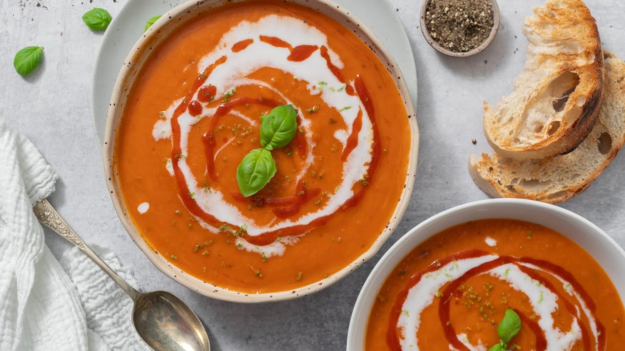 ROASTED RED PEPPER & SQUASH SOUP (easy sheet pan recipe)