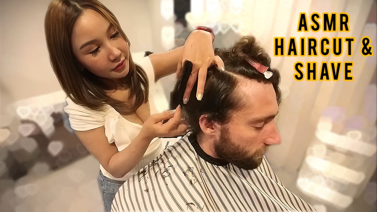 ASMR Super Relaxing Haircut and Beard Trim By Great Time Thai Lady Barber 