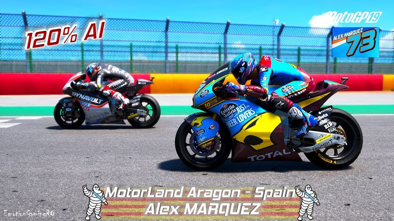 MotoGP 19, Moto2 Gameplay - MotorLand Aragon Grand Prix - Alex MARQUEZ (120% AI)