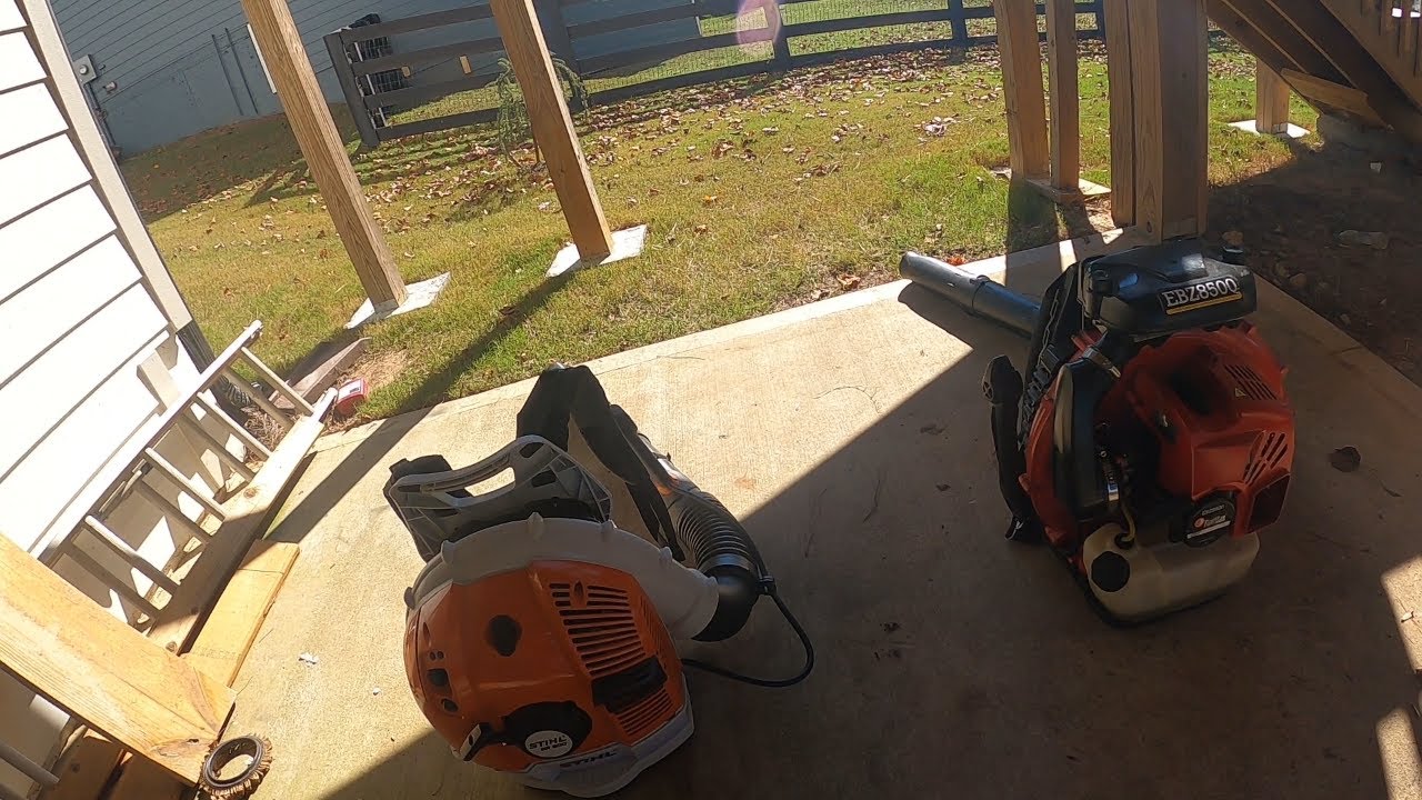 Уборка листьев с помощью бензопилы Stihl BR600 и ранцевого воздуходува Redmax EBZ8500.