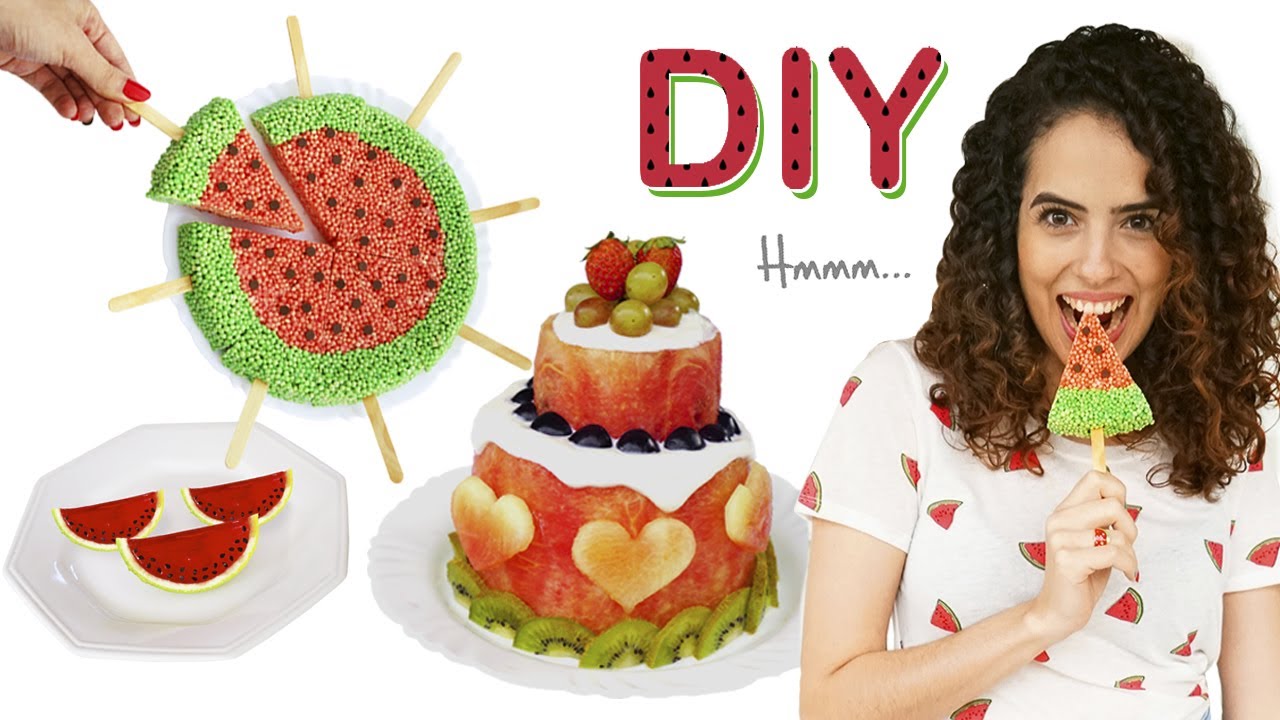 DIY COMIDINHAS FOFAS DE MELANCIA: bolo da fruta, flocos de arroz e gelatina | Paula Stephânia