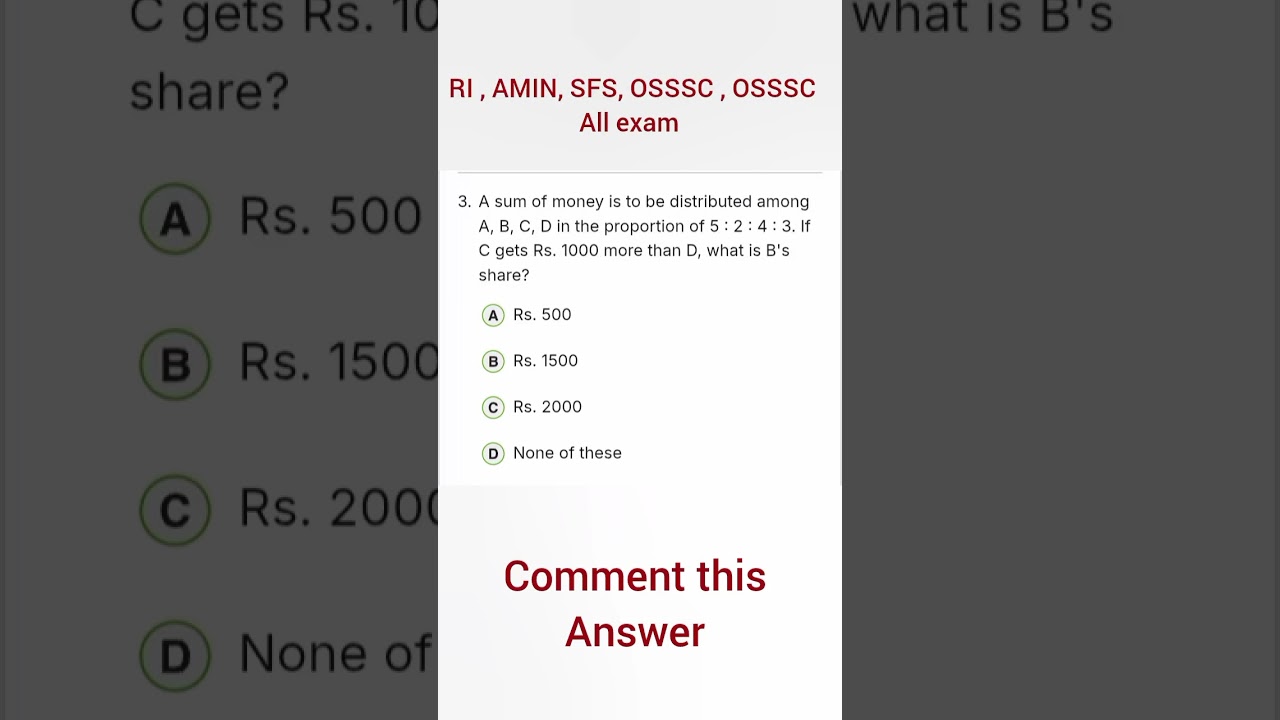 RI , AMIN, SFS , MATH QUESTION// OSSSC // OSSC CGL // #osssc #OSSC #ibps #upsc #railway