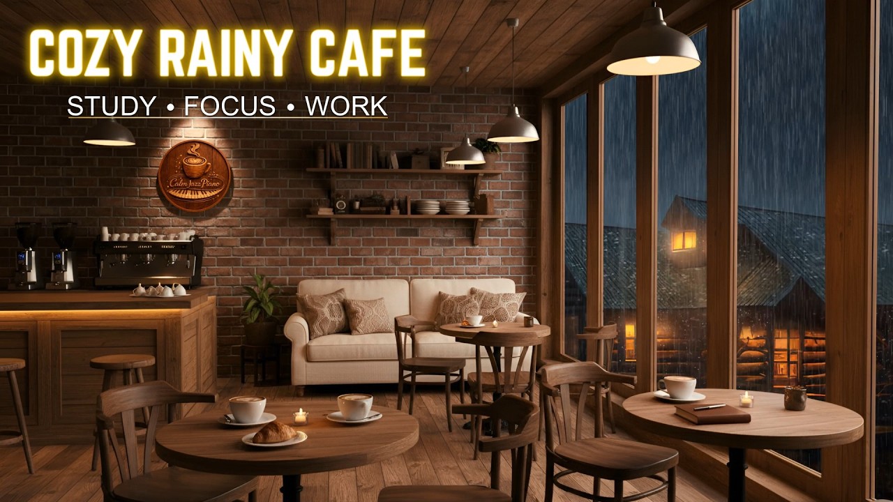 Cozy Coffee Shop ☕ Rain Ambience | Smooth Jazz Piano for Study, Deep Focus & Relax