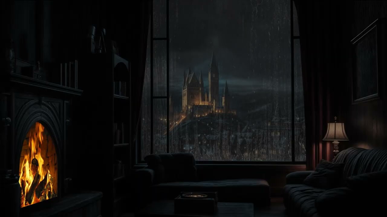 (No Ads) 8 Hours of Deep Sleep 🌙 | Fireplace & Rainy Castle Night Ambience