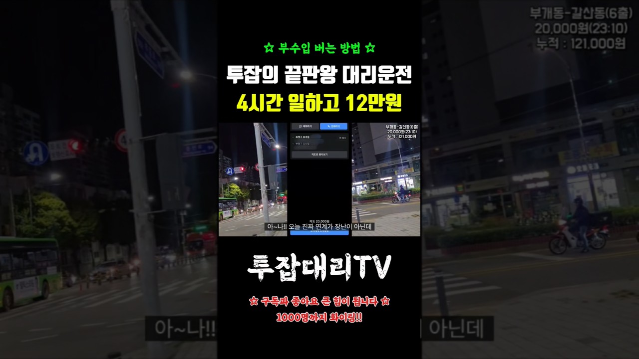 투잡의 끝판왕 대리운전 4시간 일하고 매출 12만원 #대리운전#대리기사#카카오대리#티맵대리#대리운전하는법#대리운전노하우#대리운전꿀팁#대리기사수입#대리운전유튜버#투잡#부업#부수입