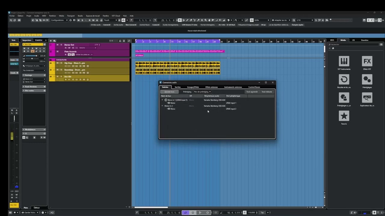 Comment enregistrer une piste audio avec des Fx dans Cubase