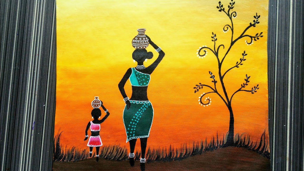 #Tribal Art Canvas painting for beginners || step by step African tribal art || #Priyaartstudio