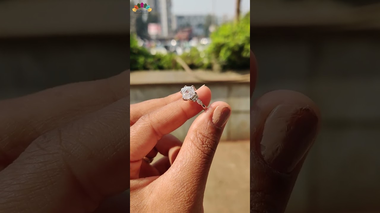2.09 TCW Hexagon Step Cut Colorless Moissanite Engagement Ring | White Gold Ring