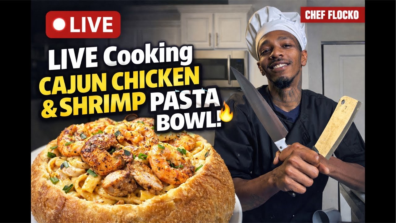 Cajun Chicken & Shrimp Pasta Bread Bowl 🔥 LIVE