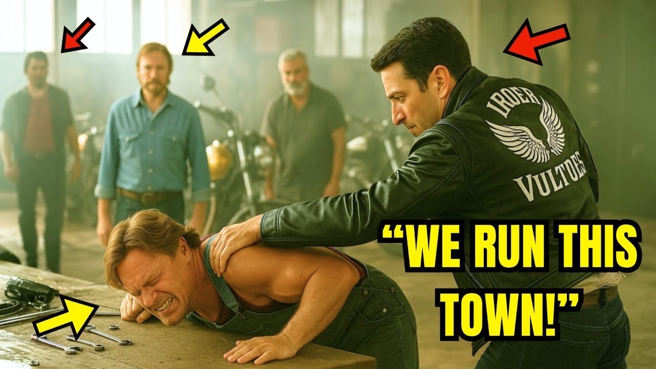 Bikers Push a Mechanic Around… Until Chuck Norris Walks In And Breaks Their Faces