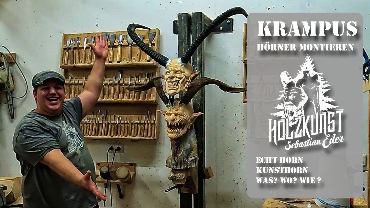 Krampus - Hörner montieren  How to by Holzkunst Sebastian Eder