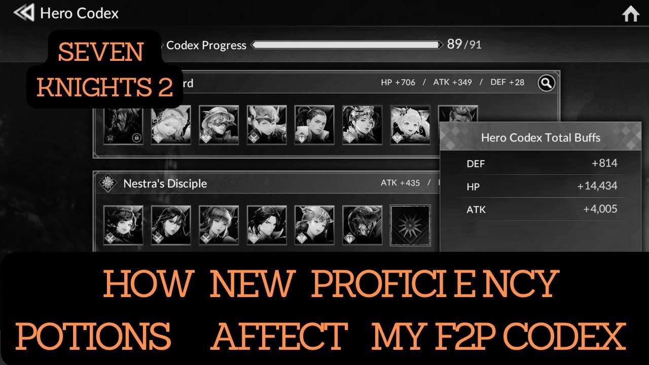 SEVEN KNIGHTS 2| New Proficiency Potions And My Codex (F2P Account)