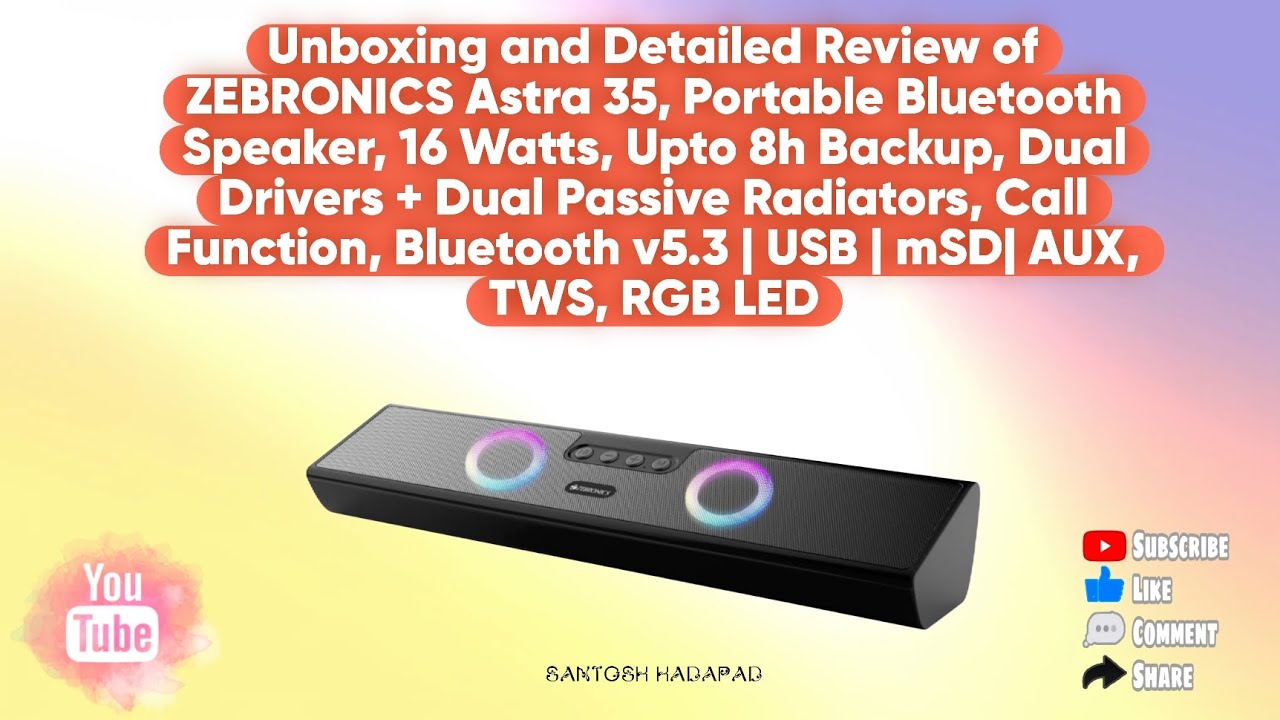 Zebronics Astra 35 Bluetooth Speaker Unboxing & Review | 16W Sound Test, RGB Lights, FM, TWS | Hindi