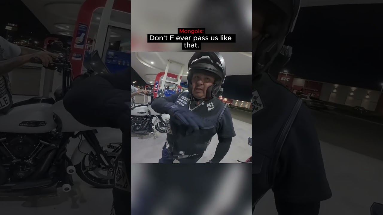 Biker gang not happy about passing them.