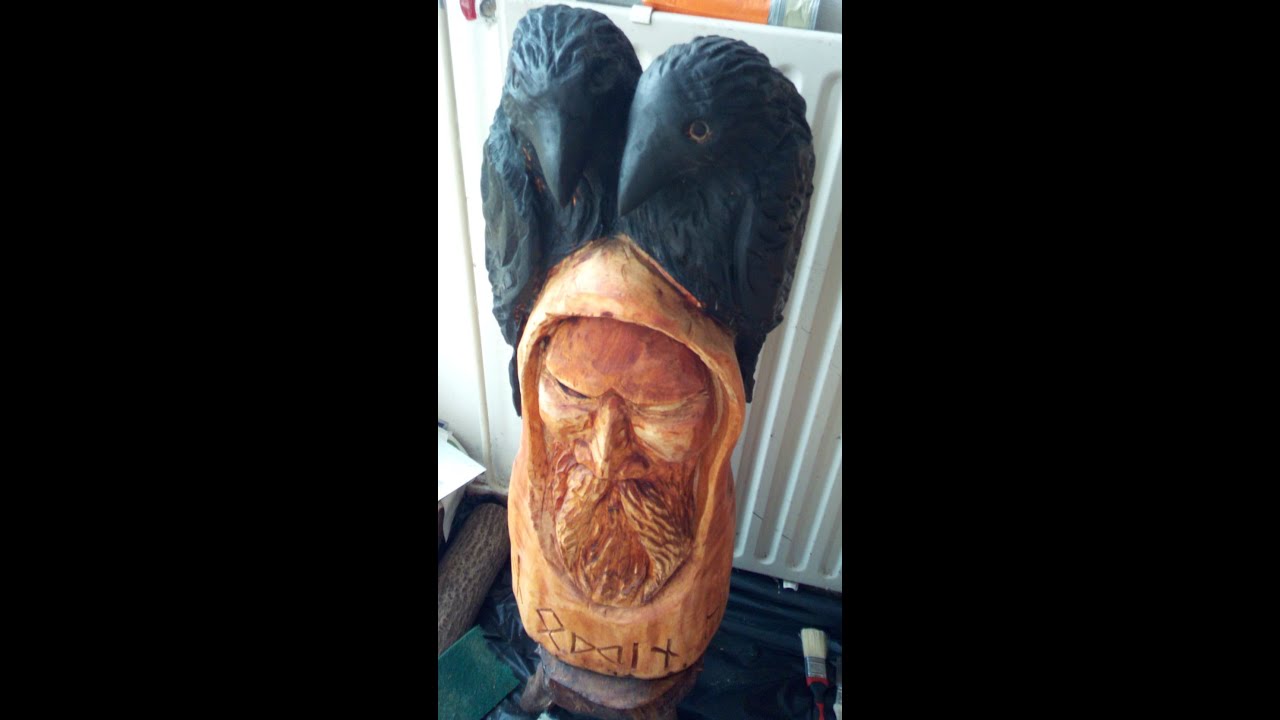 Odin, Huginn and Muninn chainsaw carving -  Timelapse - Extended version