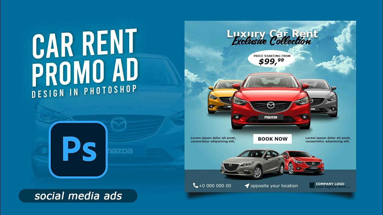 Car Rental Promo | Vehicle Ad Design | Social Media Post | Photoshop Tutorial