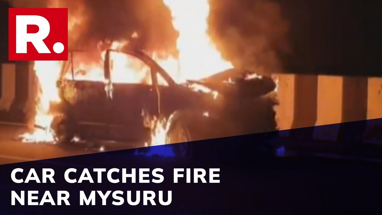 Moving Car Catches Fire In Mysuru's Chennapatna; Passengers Escaped With Minor Injuries