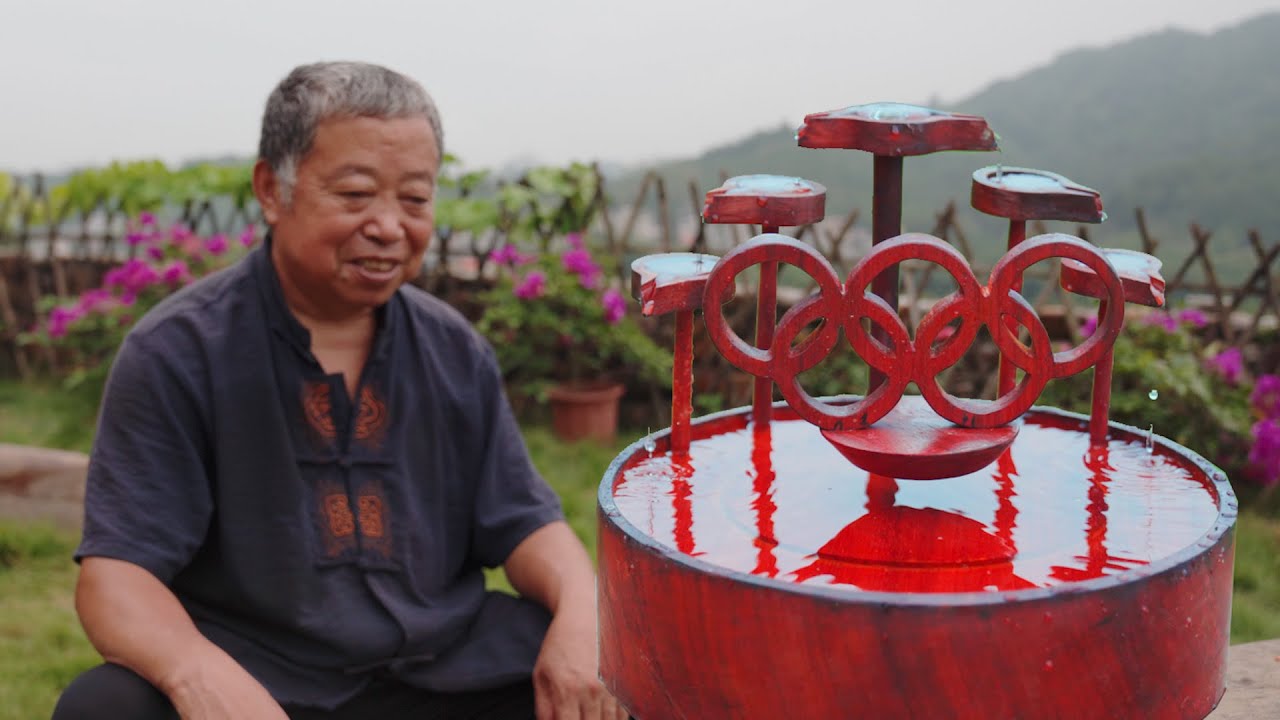 农村木匠爷爷打造磁悬浮流水五环，超精致，为奥运健儿加油【阿木爷爷】