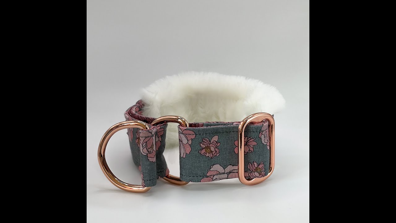 MARTINGALE - FAUX FUR PEONIES GREY & PINK for whippet, greyhound, Italian greyhound dog