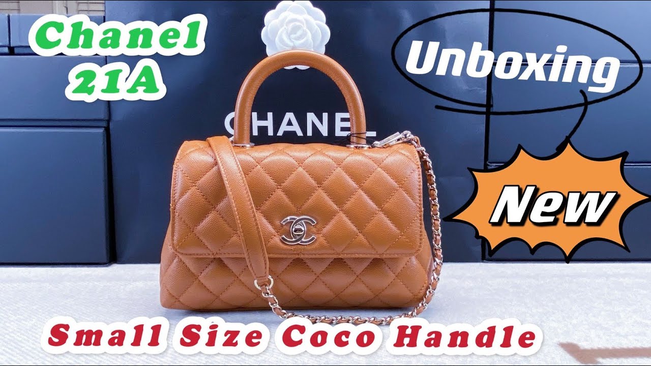 Unboxing ! Chanel 21A Caramel Caviar Leather Small Size Coco Handle with Champagne Gold Hardware