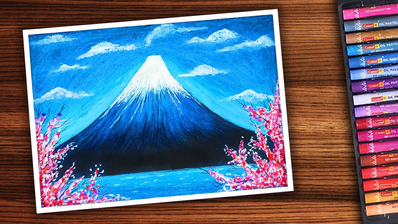 How to draw Mount Fuji scenery with oil pastel | Art with Tamim