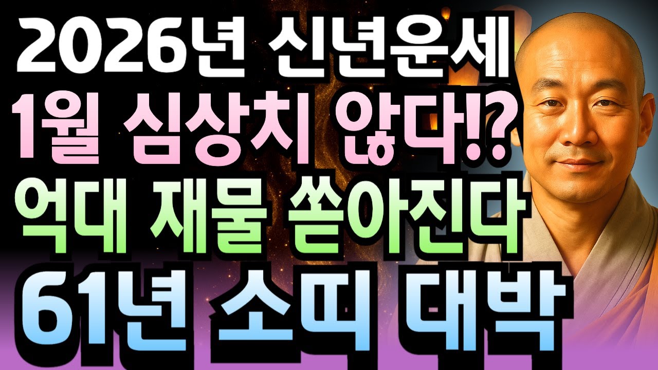 1월 운세 대박 1등 주인공! 소띠 65세 1961년 신축년생 2026년 병오년 새해 비교 불가 재물운 횡재수 금전운 황금기 시작