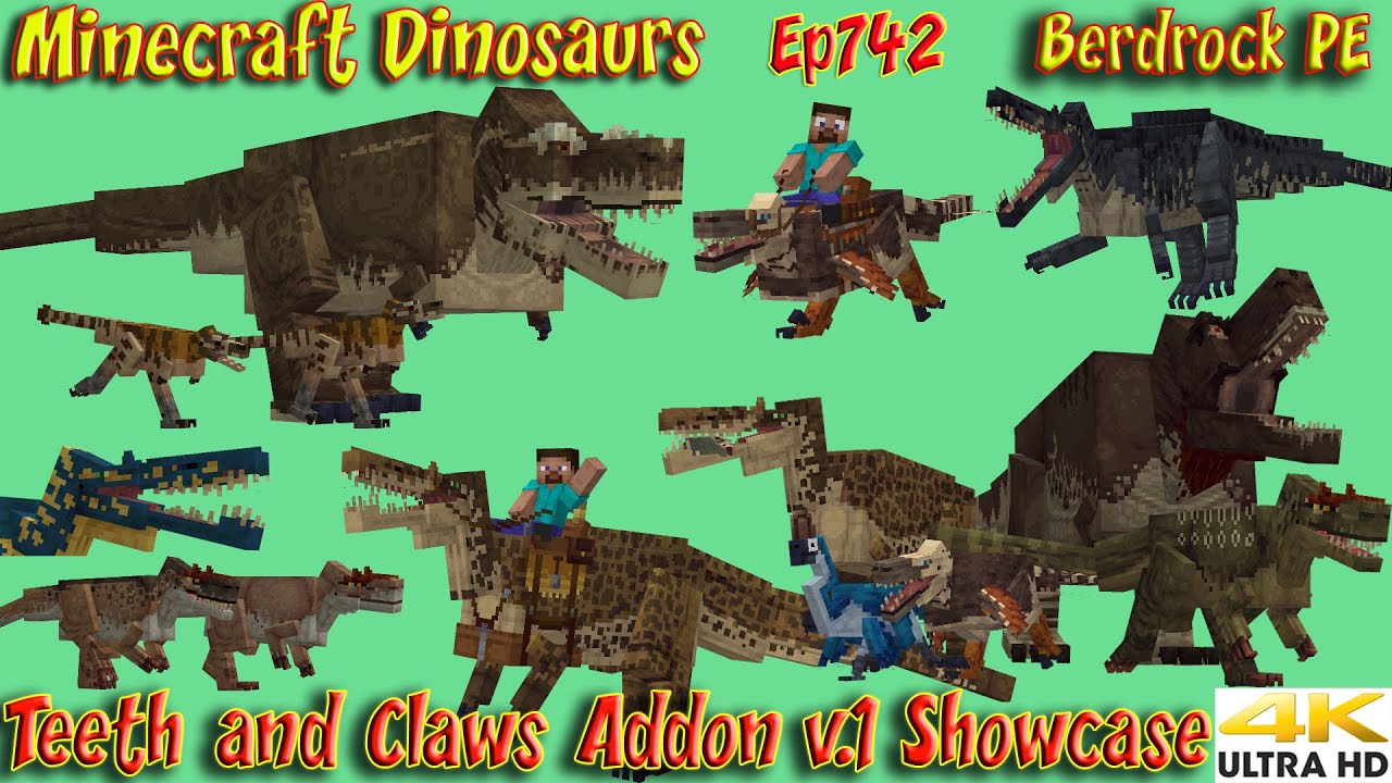 Teeth and Claws Addon v1 Showcase Minecraft Bedrock PE Minecraft Dinosaurs Ep742