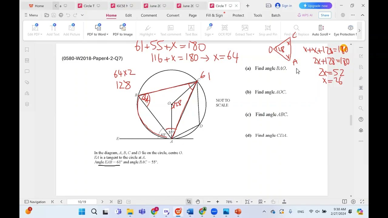 Circle Theorems advanced 0580 W2018 Paper4 2 Q7