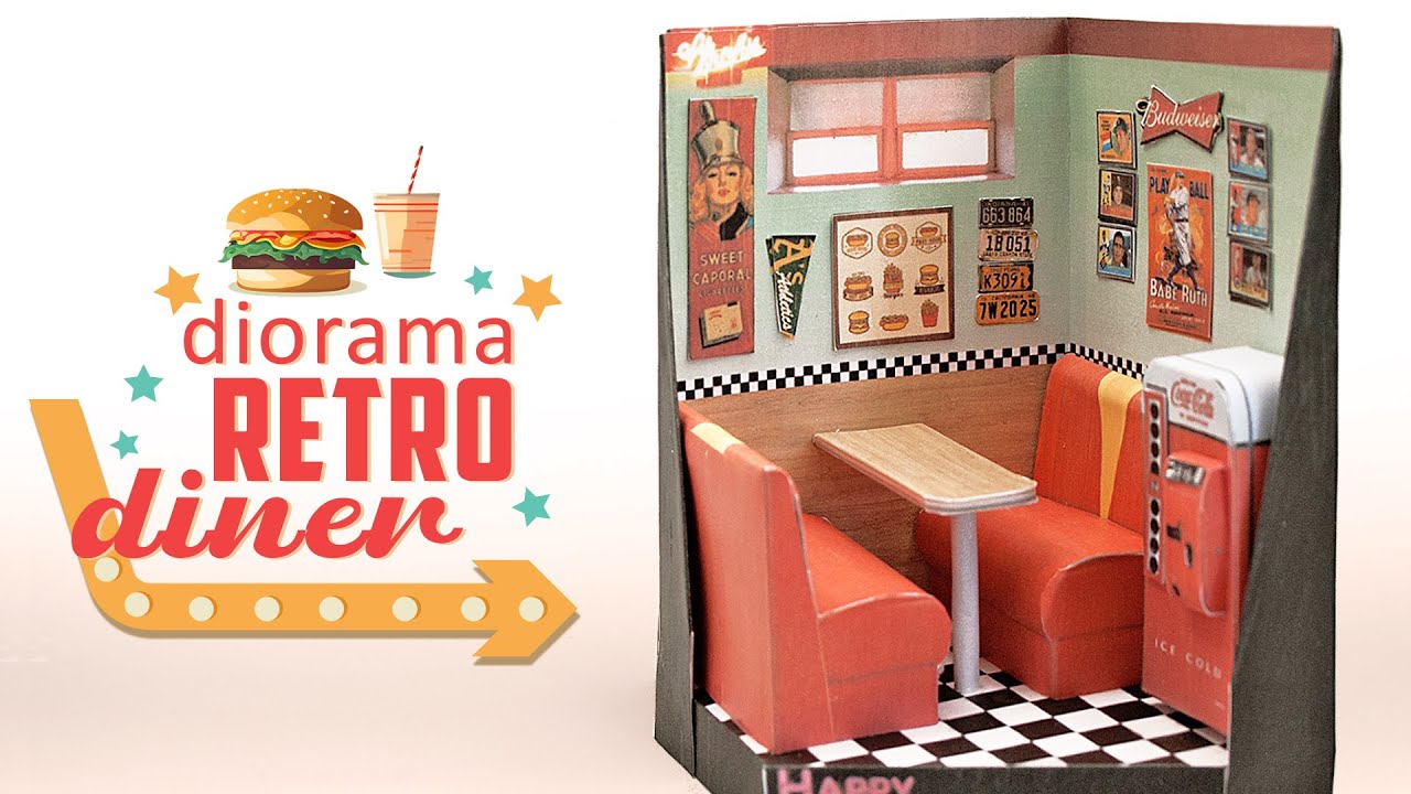 DIY Cute Miniature 50s Retro Diner Diorama (papercraft)