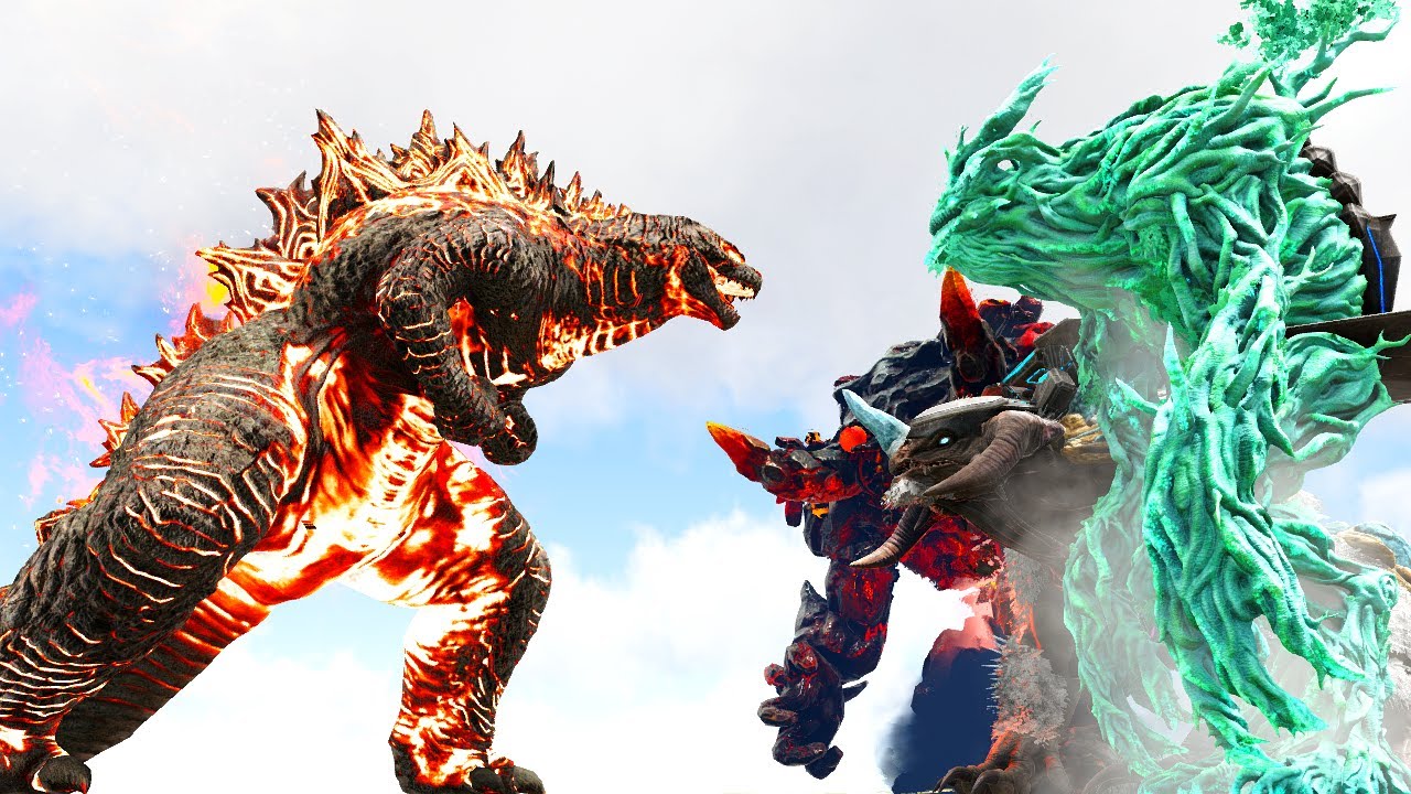 BURNING GODZILLA vs. TITANS and SCARLET KING | ARK Kaiju Battle 🦎
