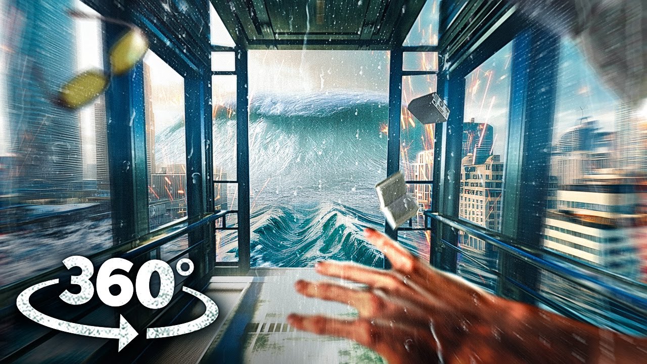 360° SCIENCE LAB 1 - Escape Tsunami Wave in the Lift VR 360 Video 4k ultra hd