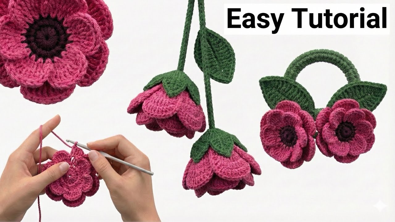 Easy Crochet Flower Hair Tie Tutorial | DIY Crochet Hair Accessories for Girls