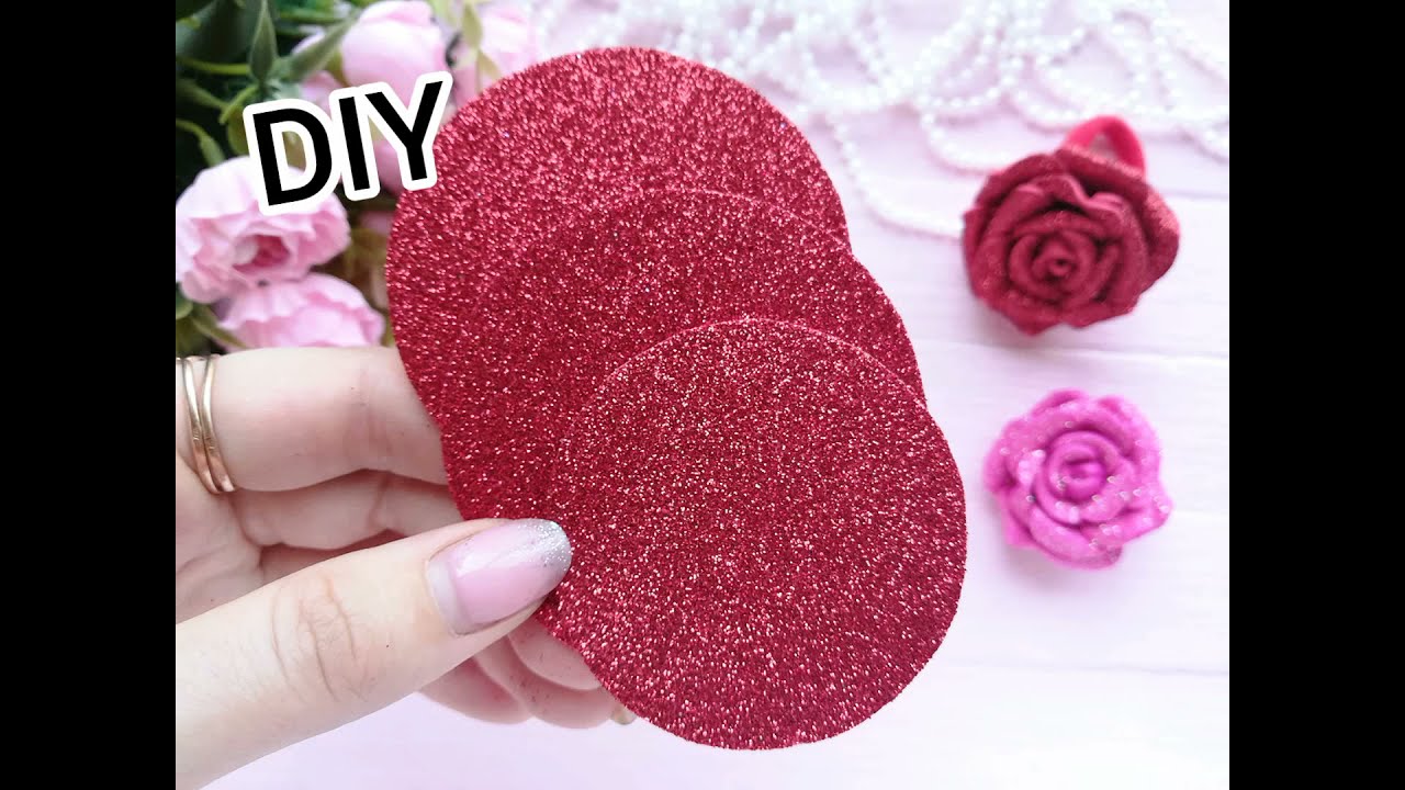 🎉3 круга и такая красота!🌹Блестящая роза из глиттерного фоамирана легко!