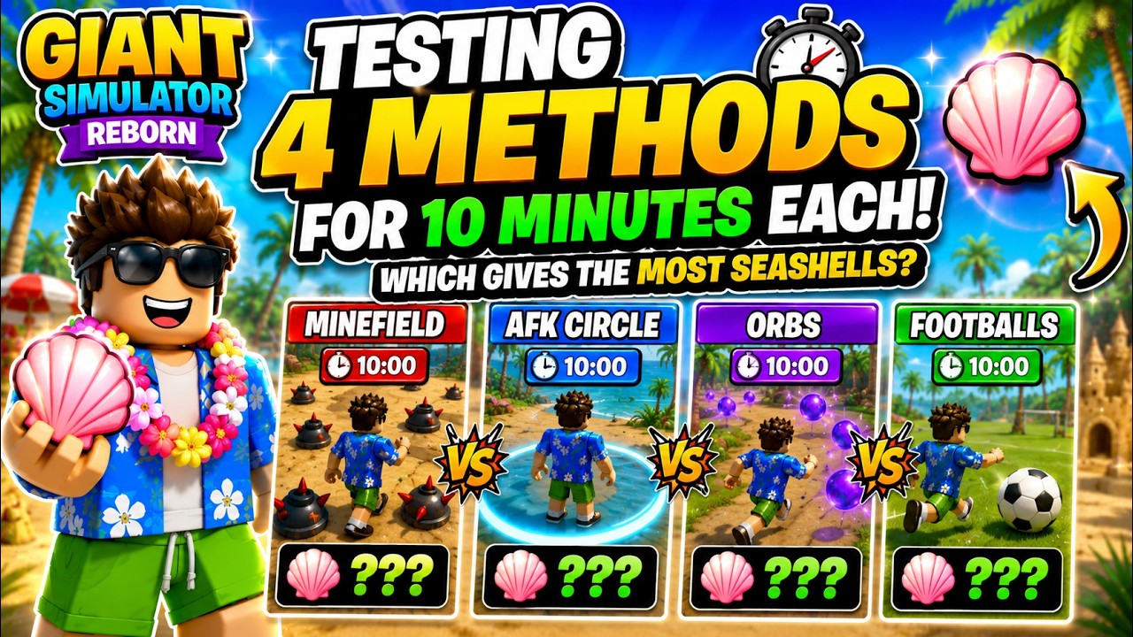 🌴 Which Method Gives The MOST Seashells? (10 Minute Test) | Giant Simulator Reborn