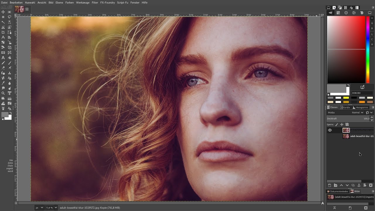 Gimp 2.10: Pickel beseitigen – Haut glätten – Schärfen