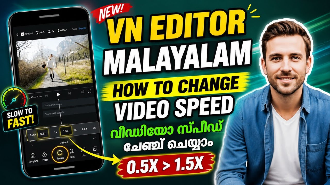 How to change video speed in vn editor | vn editor tutorial malayalam | vn editor malayalam tutorial