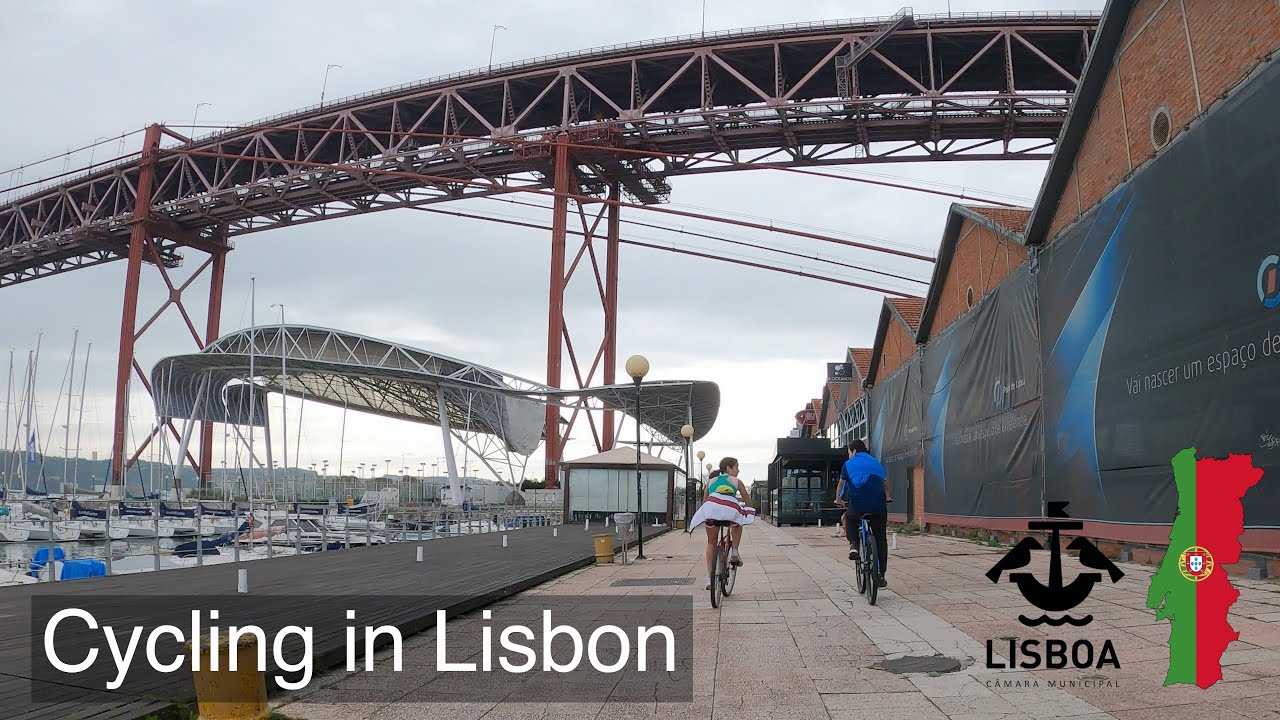 Cycling in Lisbon - From Saldanha to 25 Abril Bridge - Virtual Cycling 4K